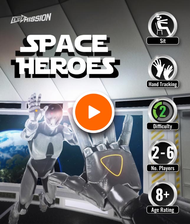 Space Heroes A Virtual Reality Escape Room in where players solve puzzles inside a space station to close the portal and save the world.